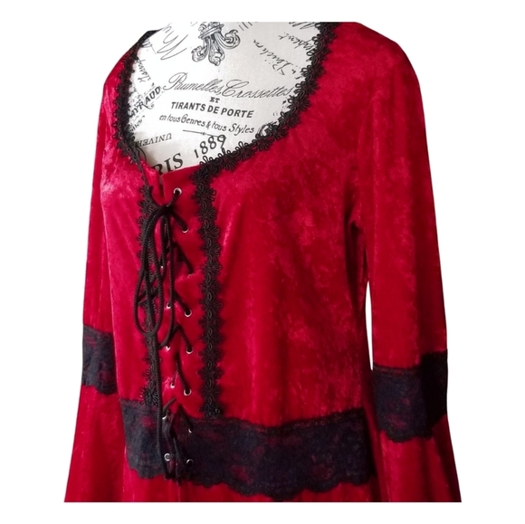 Lip Service — Red Velvet Lace-Up Tunic (Drew Bernstein Era, 1993) - Picture 2 of 9